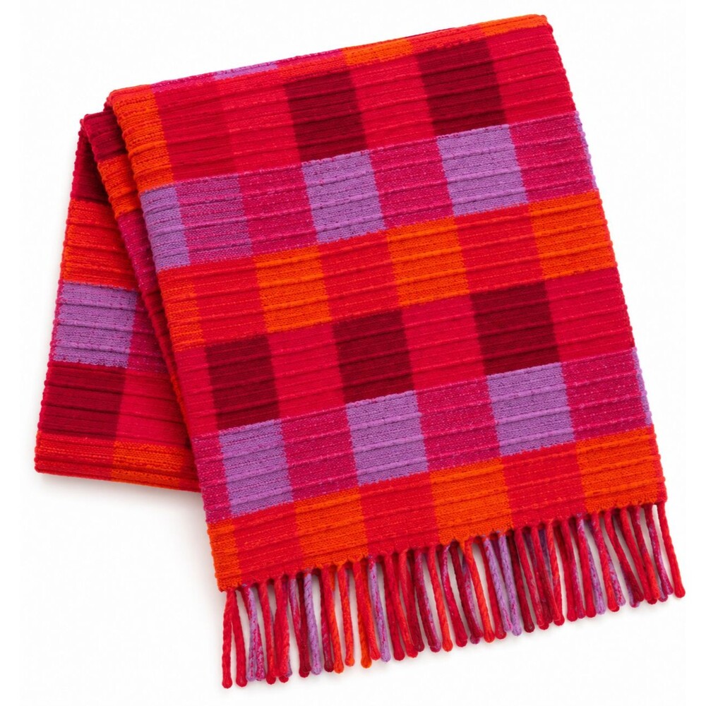 Victoire Mathieu Paris France Scarf Wool Blend Fringe Knit Geometric Colorful